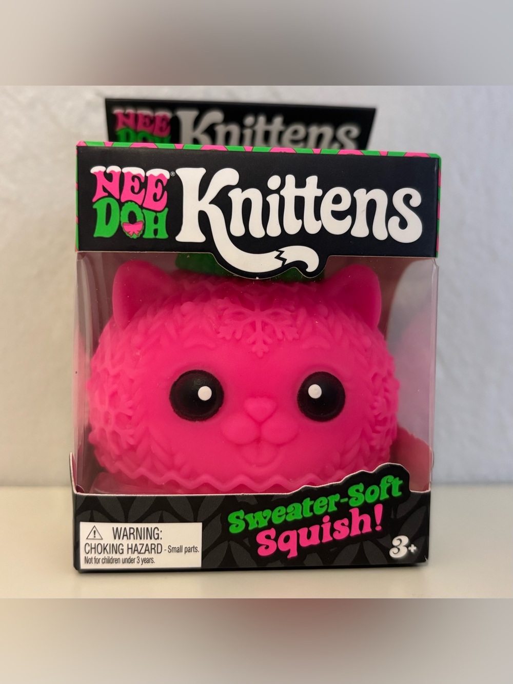 NeeDoh Kitten Knittens Hot Pink Sweater-Soft Squish Toy Pink